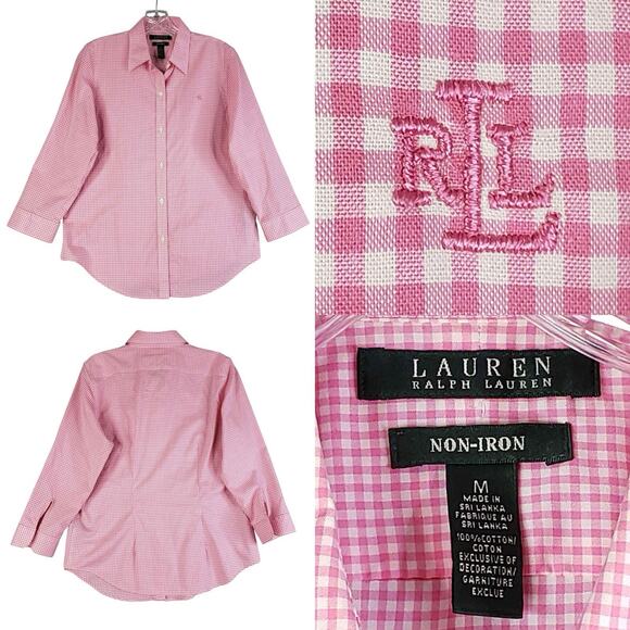 Polo Ralph Lauren LRL Shirt Women’s Size Medium M Pink Gingham Button Down - Picture 1 of 10